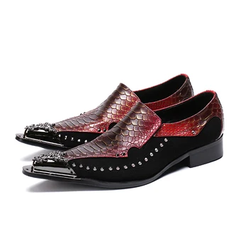 Ck.kwok/ модни мъжки обувки в италиански стил, дизайнерски модела обувки от естествена кожа с остър железен пръсти лилав цвят, обувките за бизнес партита и сцени
