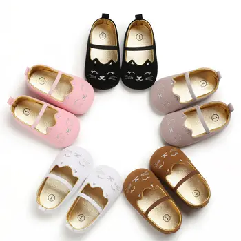 2020 Първите Детски проходилки, Детски обувки, Детска количка за новородени Мери Джейн Мокасини принцеси за момичета Меки обувки с принтом котки