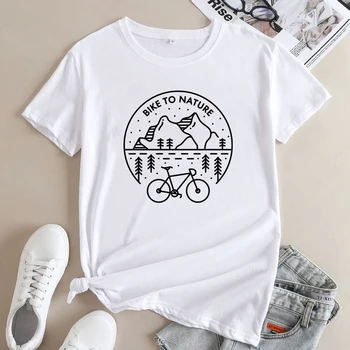 Тениска Bike To Nature, Эстетичная Тениска За планинско Колоездене, Скъпа Женска Тениска С Графичен Приключение, Върховете на Улицата
