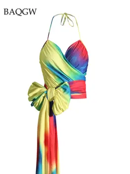 Вратовръзка Боядисват Цветни Секси модни върхове на бретелях с принтом, дамски блузи с V-образно деколте, без ръкави, с открити рамене, с цветен блок, с отворен гръб, тениски на бретелях, дамски летни