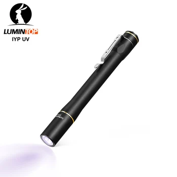 UV фенерче Lumintop IYP365 как става това с батерията 2 * AAA, който поддържа UV-led 365nm за удостоверяване на валута и други нелегални стоки от домашни любимци.