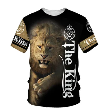 Царят на Джунглата е Лъв, висококачествена мъжка тениска в ретро стил с графичен 3D принтом 